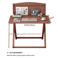 Bureau pliant en bois d'hévéa avec panneau arrière, table d'appoint réglable en hauteur pour ordinateur portable, pour chambre à coucher, dortoir, petit appartement