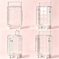 Valise de voyage rigide transparente en PC de 20 pouces avec poignée large, serrure TSA, fermeture éclair YKK, anti-rayures, étanche, certifiée ISO