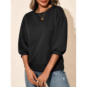 Sudadera de Mujer con Mangas Abullonadas, Corte Holgado, Cuello Redondo, Informal, Transpirable, de Algodón Tejido, para Otoño - Product Image 4