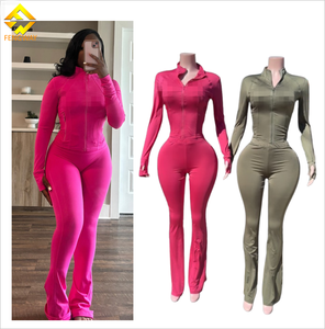 Fall Woman <strong>Lounge</strong> Wear Sets Zipper Jacket and Flared <strong>Pants</strong> <strong>Women</strong> 2 Piece Sets Tracksuits - Product Image 1