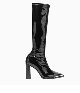 Bottes hautes pour femmes nouvelles petites bottes de chevalier à talons hauts en <span class=keywords><strong>cuir</strong></span> verni noir - Product Image 2
