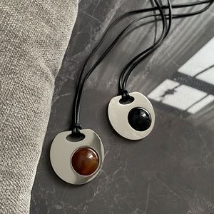 New Arrival Minimalist Sweater Necklace | Leather <b>Rope</b> + Stainless Steel Pendant | Non-Fading & Hypoallergenic Women's Necklace - Product Image 4