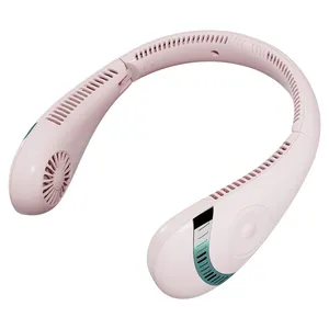 Kipas leher promosi baru 2023 kipas angin Wearable olahraga berkemah portabel pengisi daya USB kipas Travel Mini 4000Ah Pink