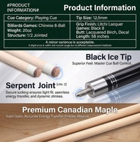 Queue de billard professionnelle haut de gamme en bois de bouleau de 58 pouces, 20 oz, en deux parties, pour billard américain (8 boules), avec poignée Litchi noire