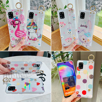 Étui de téléphone en silicone souple transparent avec motif de dessin animé mignon et bracelet pour Samsung S21 Ultra A21S