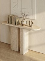 Table console en travertin naturel personnalisable, faite à la main, forme organique, table console en pierre beige pour hôtel