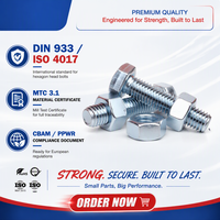 Baut dan Mur Baja Karbon Hexagonal DIN933, Baut dan Mur Hexagonal, Sekrup 18x80 mm, Baut Kepala Hexagonal 8.8