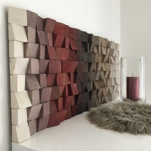 Büyük geometrik mozaik ahşap oyma duvar dekor ahşap sanat parçası heykel yapıt rustik ahşap mozaik boyama duvar sanatı asılı - Product Image 4