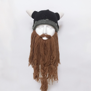 Gorros de punto plegables con barba de bárbaro vikingo para <span class=keywords><strong>hombre</strong></span>, gorros deportivos novedosos con cuernos vikingos y barba - Product Image 6