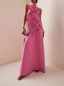 Robe élégante pour femmes, nouveau design d'été, col montant, robe tendance avec nœud et motif floral - Product Image 2
