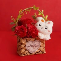 Bouquet de poupées faites à la main, panier de fleurs créatif et mignon en forme de rose, cadeau pour anniversaire, fête des mères, fête des enseignants, fête des femmes, longue durée (3-5 jours)