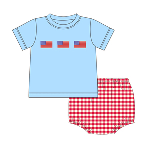 2023 Nieuwe Ontwerp Kids Gesmokt Kleding July 4e Peuter Boetiek Meisje Outfits Geschulpte Pofmouw Meisjes Kleding Sets - Product Image 4