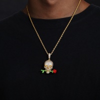 HUIYUE EU US Halloween Pendentif Collier Lumineux en Cuivre Rose Tête de Mort Romantique et Sinistre Entièrement Sertie de Zircons