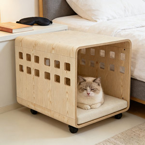 All-Season Modern Design Fashion Cute Custom Wooden cat <strong>House</strong> <strong>Dog</strong> Bed EcoFriendly Colorless Odorless Durable Mobile Wheels Added - Product Image 3