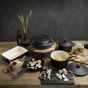 Men gang nồi đồ dùng nhà bếp không dính Matte Đen Nấu ăn nồi 8 cái Bộ men Cookware Set men gang nồi hải sản - Product Image 2