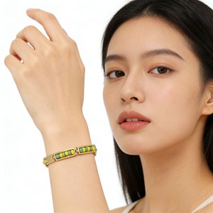 Zogxin Gold Titanium Steel Beaded Bracelet For Women 18K Plated Channel Setting Everyday Wear Jewelry Bangle ZH344G - Product Image 2