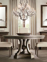 Ensemble de table à manger circulaire en bois massif de chêne français de style américain et européen, aspect antique vintage, meubles pour la maison