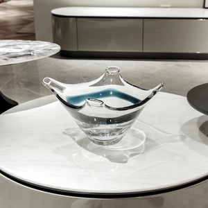 Bol de service en verre soufflé Sommerso Art, bleu océan, motif abstrait de pétales de fleurs, centre de table sculptural pour villa, décoration de table de luxe - Product Image 6