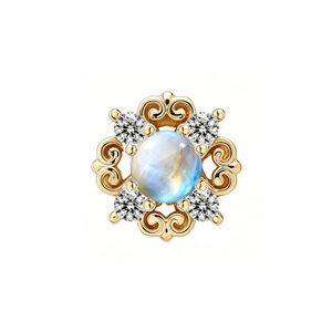 Boucles d'oreilles clous hexagramme vintage en or massif 14 carats avec pierre de lune Lotus, motif floral, cadeau pour femme, bijoux fins à piercing - Product Image 2