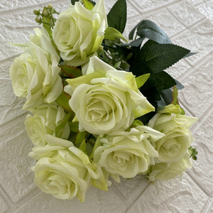 BF-RS37 <span class=keywords><strong>Rose</strong></span> d'angolo in seta dorata fatte a mano con 12 teste, fiori artificiali in tessuto spazzolato, decorazione per la casa, hotel, ornamento di San Valentino, lunghi - Product Image 6