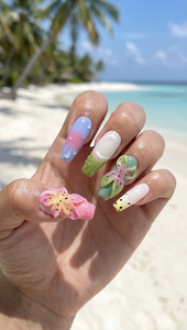 <span class=keywords><strong>Uñas</strong></span> Postizas Hechas a Mano, 10 Piezas, Personalizables, Medianas, Cuadradas, con Diseño Tropical 3D de <span class=keywords><strong>Flores</strong></span>, Gotas de Rocío y Frutas Exóticas - Product Image 2