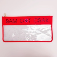 Pochette zippée transparente en PVC épais, grande, rouge et verte, avec broderie personnalisée Monogam, motif Bam Dot Crak, pour tuiles de Mahjong de voyage, sac de Mahjong transparent