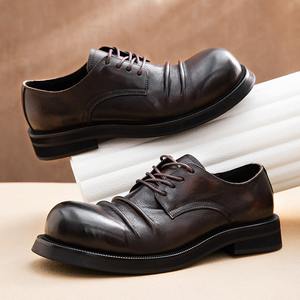Business shoes for men <b>work</b> wear style thick sole retro round toe suitable for daily commuting genuine leather men's shoes - Product Image 3