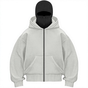 Sudadera con capucha extragrande gris claro unisex, de color sólido, con cremallera completa, informal, de manga larga. - Product Image 1