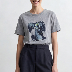 T-shirt court tricoté respirant en polyester/coton pour femme, haute qualité, vente en gros, impression numérique personnalisée, motif décontracté, été - Product Image 3