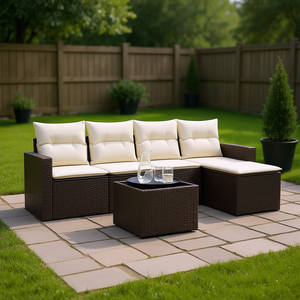 Conjunto de Sofás Modulares para Jardín, Ratán Sintético Marrón, Muebles de Exterior, Diseño Contemporáneo y Cómodo para Uso en Jardín - Product Image 2