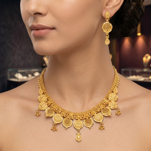 Collier classique en or massif de haute qualité pour femme, design goutte d'eau, bijoux de mariage, bijou indien, or certifié par une tierce partie - Product Image 3