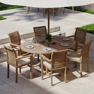 Muebles de Jardín, Juego de Comedor, Mesa de Madera de Teca, 6 Sillas Apilables - Doni - Product Image 1