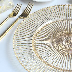 Vaisselle en <span class=keywords><strong>verre</strong></span> SONYA en gros, assiettes de présentation vintage transparentes de 13 pouces avec bordure dorée pour mariages et événements - Product Image 5