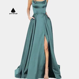 Abito da sera personalizzato <span class=keywords><strong>in</strong></span> tessuto satinato di lusso a colori abito da sera <span class=keywords><strong>Grande</strong></span> Taille con spacco inferiore da donna lungo Maxi abito di seta - Product Image 4
