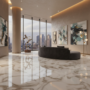 Piastrella in Ceramica Effetto Marmo Bianco Lucido con Venature, Design Moderno 600x600mm |   Piastrelle Antibatteriche Lucidate per <span class=keywords><strong>Bagno</strong></span>, Sala da Pranzo e Villa - Product Image 5