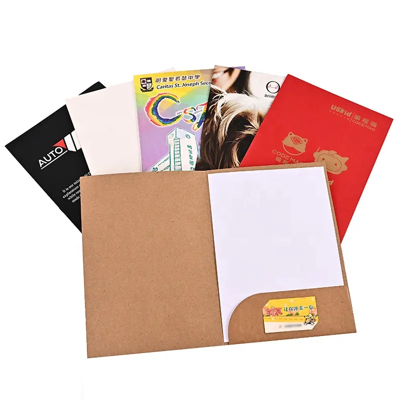 Zeamor ECO Friendly Logo Customized Book Report Multi-Pocket Brown Kraft File Paper Folder For Corporate