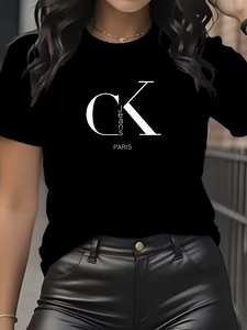 T-shirt tendance pour femme, col rond, manches courtes, imprimé lettres de dessin animé mignon, marque de luxe estivale, style Y2K - Product Image 1