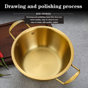 Korean Double Handle Gold Silver Instant Stainless Steel Instant Noodle <strong>Small</strong> Boiling Soup <strong>Pot</strong> for Induction <strong>Cooker</strong> Cooking - Product Image 2
