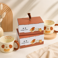 Boîte pliante en carton kraft écologique avec logo personnalisé, poignée en ruban portable, boîte d'emballage pour tasse en céramique, emballage cadeau