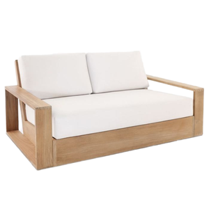Wooden SofaLounge Chair Minimalist Wood Two Seat Garden <b>Sofa</b> With White Cushions <b>Outdoor</b> Furniture Durable Design - Valeo - Product Image 1