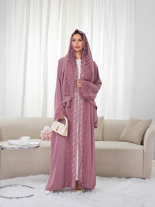 <span class=keywords><strong>Abaya</strong></span> style Dubaï 2026, robe maxi musulmane, vente en gros, <span class=keywords><strong>abaya</strong></span> marron fermée avec poignets floraux ornés - Product Image 3
