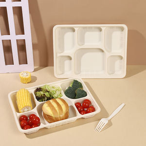 Loncheras Desechables de 6 Compartimentos, Biodegradables, de Almidón de Maíz, Aptas para Microondas, para <span class=keywords><strong>Comida</strong></span> Rápida para Llevar - Product Image 1