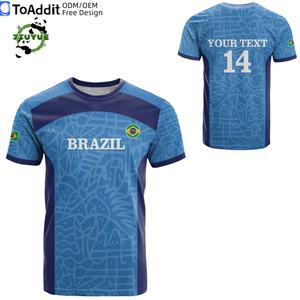 Maillot de football respirant en polyester, design Coupe du Monde 2026, faible MOQ, impression personnalisée drapeau brésilien, t-shirts grande taille pour hommes - Product Image 5