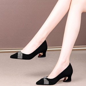 Black Women's Pumps With Rhinestone Toe, Low Block Heel, Comfortable Office Shoes for Work and Formal Wear, Size 35-40 - Product Image 3