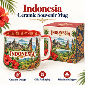 Taza de Cerámica de Recuerdo de Indonesia con Estampado de Hibisco de Java Bali para Taza de Café de Porcelana, Diseño Personalizado de Monumentos, OEM, ODM, Venta al por Mayor - Product Image 1
