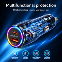 Adaptateur de chargeur de voiture à technologie GaN 60W PD3.0 PPS avec indicateur lumineux RVB, sortie Type-A Type-C, pour smartphone, tablette, ordinateur portable
