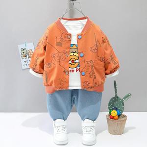 Conjunto de Primavera para Bebê Novo, <span class=keywords><strong>1</strong></span>-4 Anos, Menino, Três Peças, Roupas de Primavera e Outono com Estampa de Desenho Animado - Product Image 3