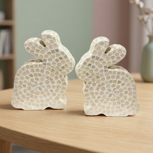 Handmade Charming Mother of Pearl Bamboo Core Easter Bunny Figurine Decorative Table Display Elegant Luxury Gift From Vietnam - Product Image 3