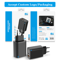 Usine UK Plug 3 broches 45W Smart LED universel Android USB C PD chargeur rapide 20V 2.25A double ports adaptateur pour téléphone portable