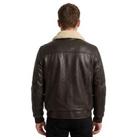 Blouson aviateur homme en cuir véritable marron avec doublure en fausse fourrure, col montant, respirant, fermeture éclair, chaud pour l'hiver, motif moto sur le devant